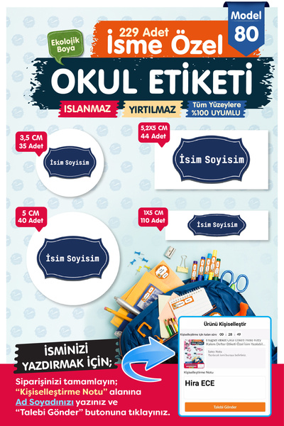 t tuğset etiket Okul Etiketi Kalem Defter Etiketi Özel Isim Yazılabilen Etike...