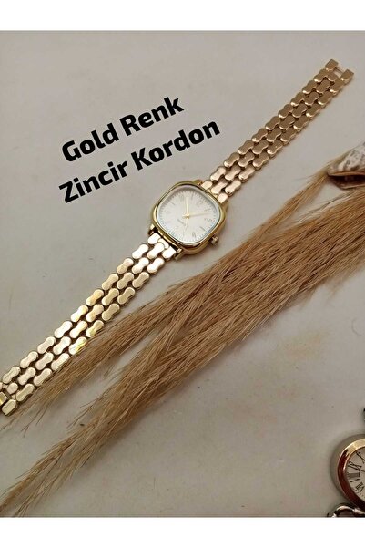 Brality Minimal Kare Rakamlı Model Zincir Gold Renk Kordon , Kadın Kol Saati ...