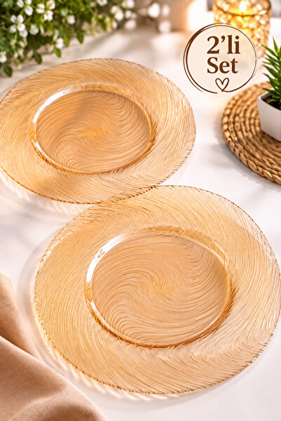ANGDESİGN Elisya Glass Supla 2-Pack -Amber | |   Glass Serving Plate Set of 2...