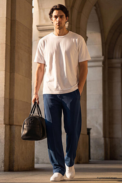 TOMMY LIFE Parliament Surface Textured Standard Fit Palazzo Men's Trousers - ...