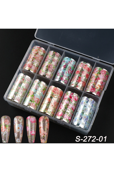 Choice S-272-01 10 Rolls Rose Flower Nail Foil Transfer Sticker Colorful Rose...