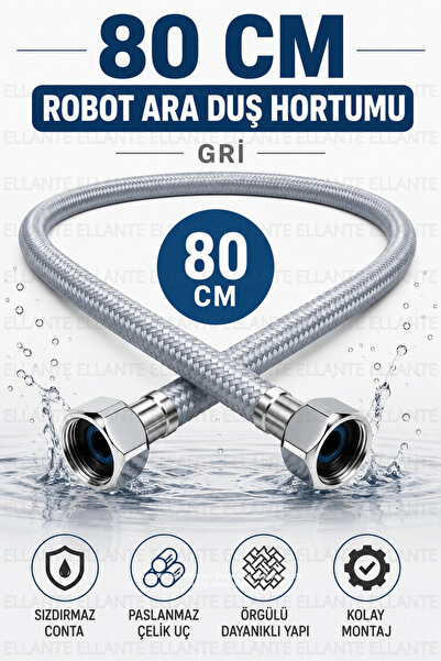 ellante 80 CM Robot Ara Duş Hortumu Örgülü Fleksi Hortum 1/2'' Su Bağlantı Ho...