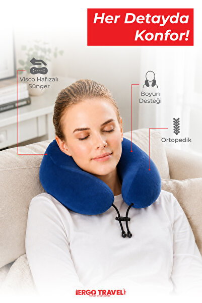 Viscofoam Comfy Ortopedik Seyahat Yastığı Visco Boyun Destekli Seyahat Yastığı - Mavi | Ergo Travel
