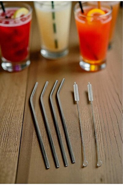 safestore Set of 4 Stainless Steel Straws and Cleaning Brush Set Eco-Friendly...