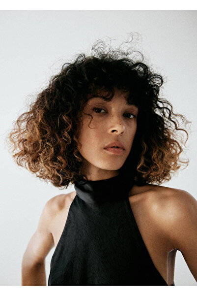 MANGO Woman Halter yaka saten elbise