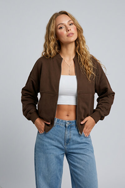 Runades Hanorac de damă oversize, cu fermoar, tip bomber casual