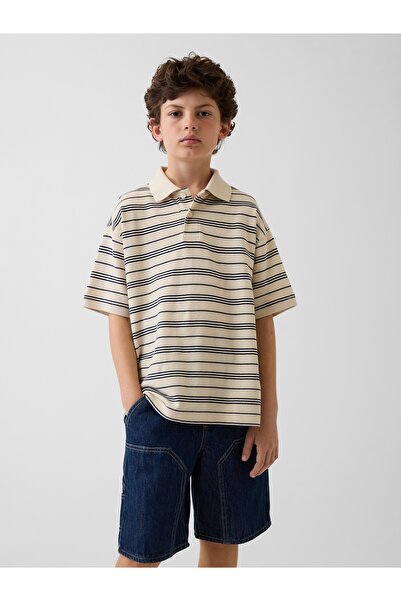 GAP Erkek Çocuk Bej Relaxed Pique Polo T-Shirt