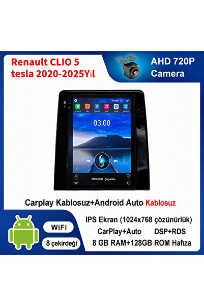 coni Renault CLIO 5 tesla 2020-2025 Yıl uyumlu 8GB Ram 128GB Rom Hafıza Andro...