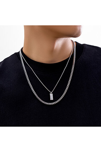 Choice silver color KunJoe 2Pcs/Set Trendy Simple Square Pendant Necklace for...