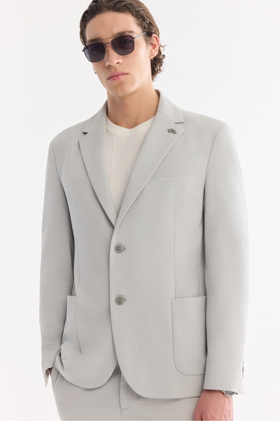 Avva Men's Gray Mono Collar Pocketed Double Slit Unlined Bi-Stretch Comfort F...
