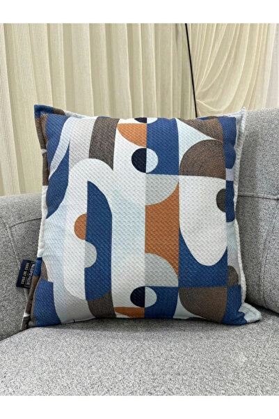 NİVEMESHOME Geometric Blue Patterned 45X45 Kirlent Cover