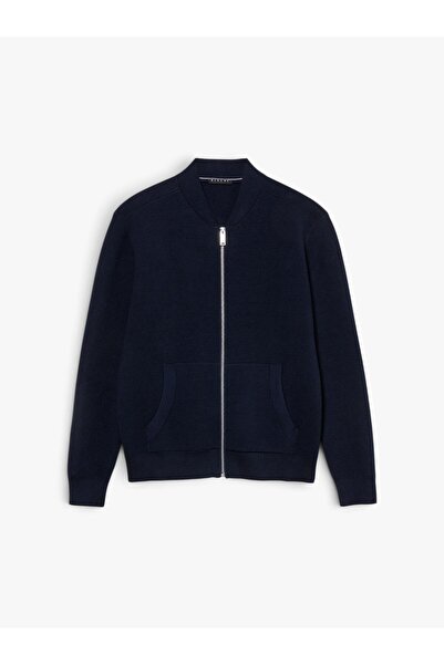 Sisley Pamuk Karışımlı Fermuarlı Bomber Hırka Erkek Lacivert Hırka - 325P10F2...