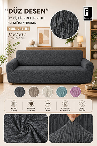 Faiend Jacquard 3-Seater Anthracite Elastic Sofa Cover |   Elastic Sofa Cover...