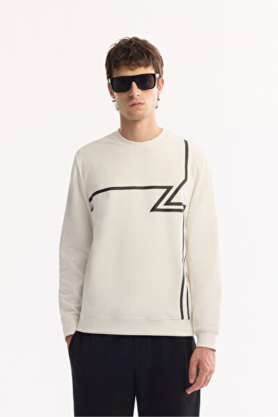 Avva Men's Ecru Crew Neck Cotton Bi-Stretch Printed Regular Fit Sweatshirt A5...