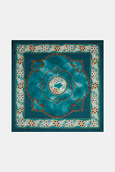 Vakko PETROL ÇİÇEK DESENLİ TWILL EŞARP