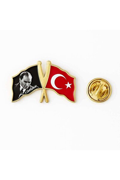 Herşey Nota Mustafa Kemal Atatürk ve Türk Bayrağı Rozet Gold