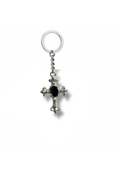 Herşey Nota Black Enameled Gothic Cross Unisex Keychain – the Key to Dark Ele...