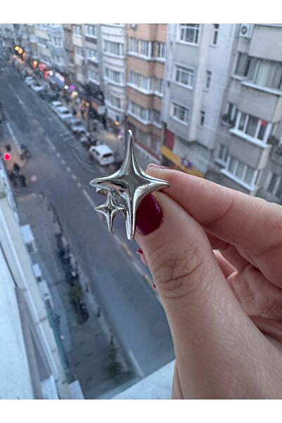 Herşey Nota Star Star Gothic Model Women's Ring Silver Adjustable