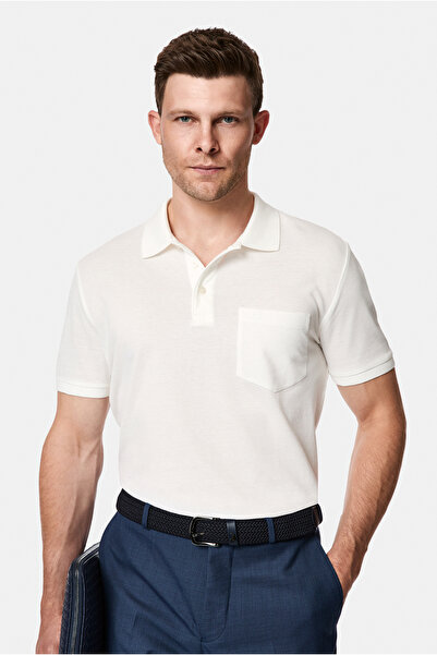 Abdullah Kiğılı Regular Fit Buttoned Polo Collar Embroidered Pocket 100% Merc...