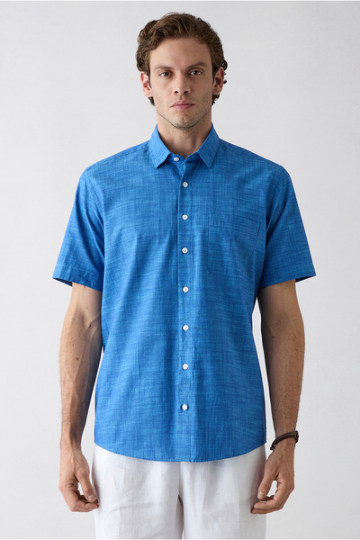 Kiğılı Short Sleeve Regular Fit Pocketed 100% Cotton Linen Look Shirt