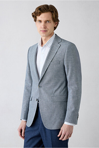 Kiğılı 6 Drop Regular Fit Standard Cut Mono Collar Patterned Classic Linen Bl...