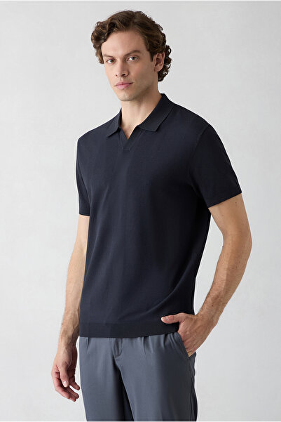 Kiğılı Buttonless Polo Collar Regular Fit Patterned Knitted T-Shirt