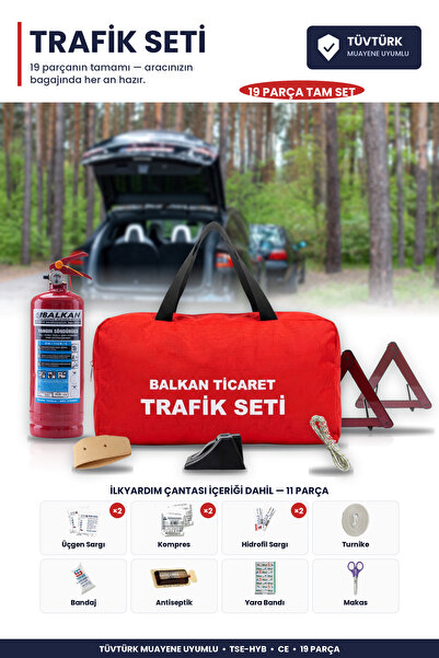 Balkan Ticaret Trafik Seti Tüv-Türk Muayene Uyumlu 1 Kg Yangın Tüpü Çift Refl...