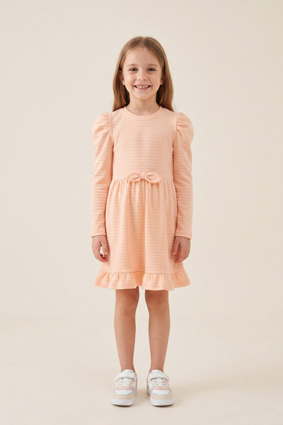 CRASSİ Girl's Dress Long Sleeve Bowknot Lycra Crinkle Fabric