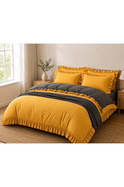 DüşEvi Yellow Polka Dot Ruffled Duvet Cover Set |   Soft Textured |   Double ...