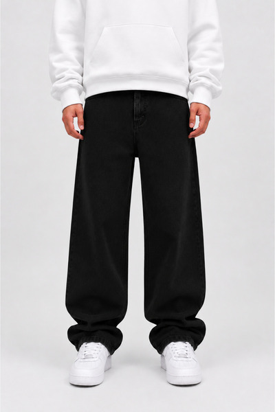 Lyvens Erkek Siyah Baggy Jean Pantolon