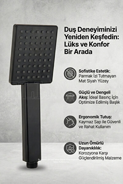 ellante Kare Duş Başlığı Mat Siyah Siyah Kare Duş Başlığı
