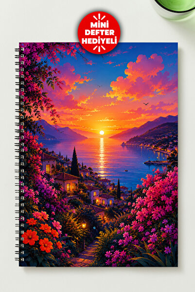 BLACKONECLASS Sunset Landscape Themed A5 Metal Spiral Bound Unlined Cardboard...
