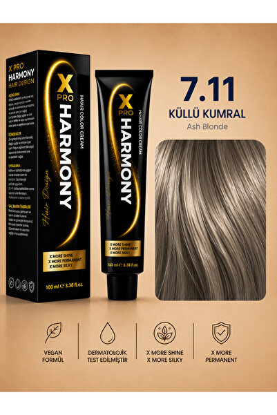 X Pro Harmony Tüp Boya 7.11 Blonde İntense Ashy Kumral Yoğun Küllü Saç Boyası...