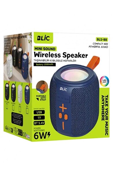 Blic BLS-88 Taşınabilir Kablosuz Hoparlör (6W Güçlü Ses / LED Işıklı / Blueto...