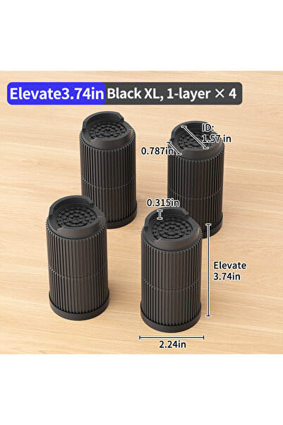 Choice9 Black Round XL 4pcs Multi-Purpose Round Furniture Risers | Non-Slip, ...