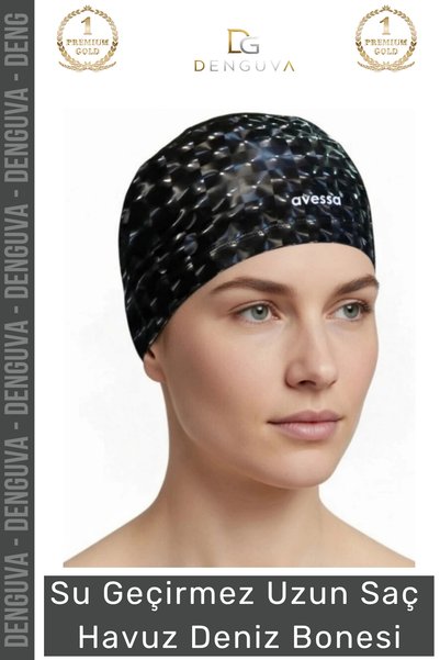 Generic Brand # Bone Long Hair Non-Slip Waterproof Leak-Proof Swimming Cap Elastic Cloth Swimming Hat