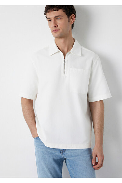 Mavi Ecru Polo Collar T-Shirt Loose Fit / Comfortable Loose Cut 0211978-70057