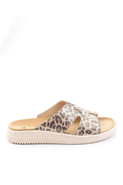 Bambi Γυναικείες παντόφλες Leopard από γνήσιο δέρμα K04694025003