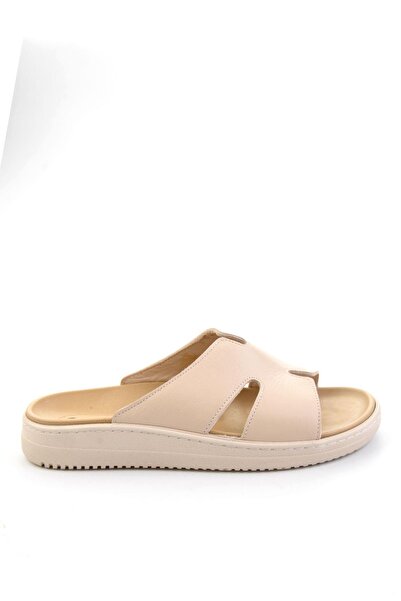 Bambi Γυναικείες παντόφλες μπεζ από γνήσιο δέρμα K04694025003