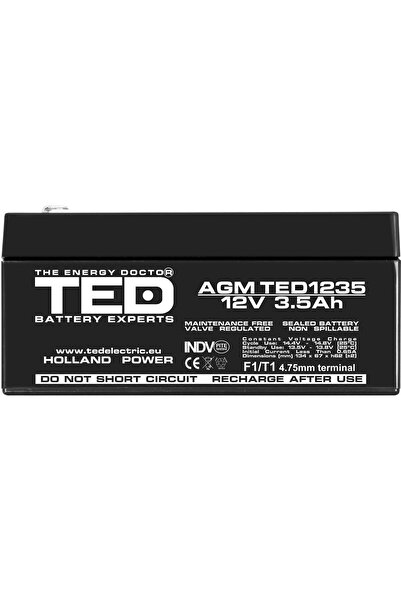 TED Electric Acumulator Stationar AGM VRLA Etans 12V 3.5A F1 T1, Dimensiuni 134mm x 67mm x h62mm,