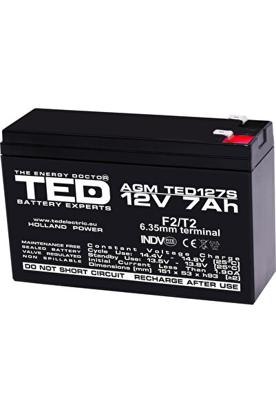 TED Electric Acumulator Stationar Etans AGM VRLA 12V 7A F2 T2, Dim. Speciale ...