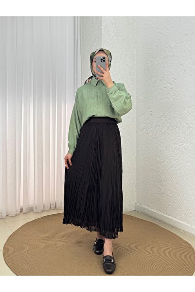 MİHRA STORE Φούστα σιφόν με πιέτες και επένδυση Poyraz - PA0212 Καφέ