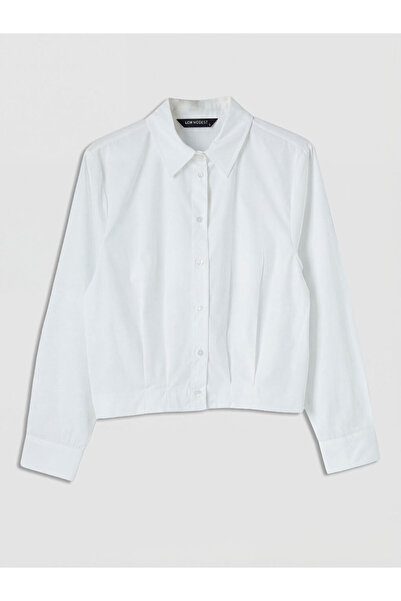 LC Waikiki White Pleated Detailed Crop Women's Shirt