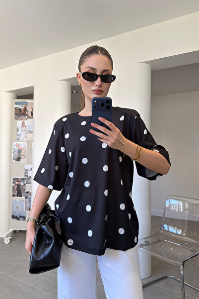 MAGARDE Πουά Μπλούζα με Βάτσαλινα Επενδύματα - ΜΑΥΡΗ