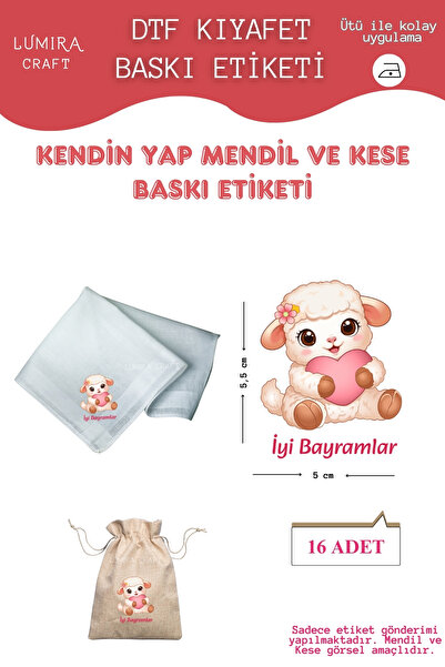 Burak Baskı Tasarım Kalpli Kuzucuk İyi Bayramlar, Mendil ve Kese Baskı Kağıdı...