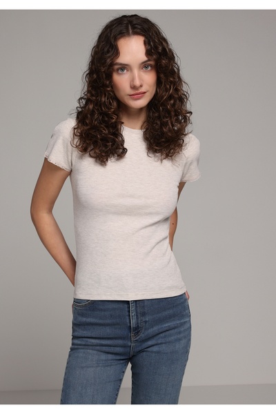 Colin's Slim Fit στρογγυλή λαιμόκοψη μονόχρωμη γυναικεία μπεζ κοντομάνικη μπλ...