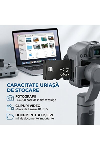 SpectrumPoint Card De Memorie TF (MicroSD) Capacitate 64 GB, Clasa 10, Transfer de mare viteza, Pentru Telefon, Laptop, Tableta, Camera Foto, Camera Video, Camera Auto, Camera De Supraveghere, Consola PSP, Negru