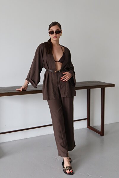 My Blog Costum elegant cu centură maro - 8694