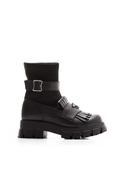 UrbanShoes Ghete damă din piele naturală, Leofex - 029 Negru box+strech