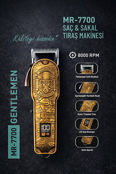 JASPER JPR-7700 Gentlemen Gold Detaylı Profesyonel Tıraş Makinesi 8000 RPM